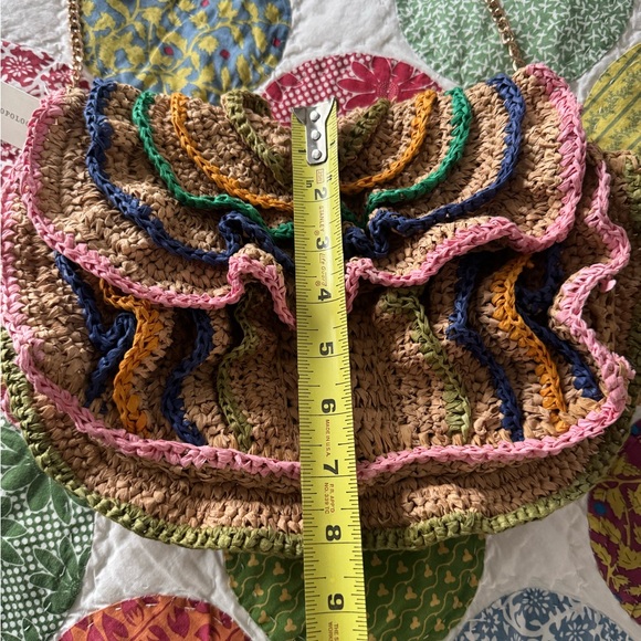ANTHROPOLOGIE MAEVE RUFFLED STRAW RAFFIA BAG IN MULTI COLORS NEW - Picture 8 of 11